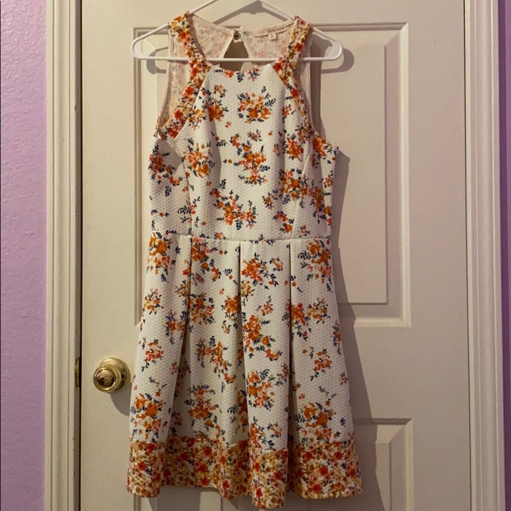 White halter skater dress with orange flowers